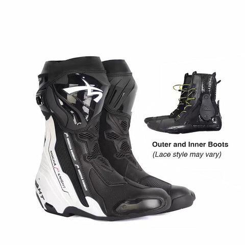 White Black Motorcycle Riding Boots