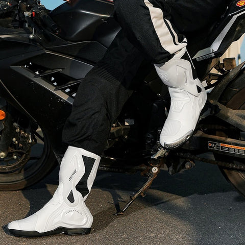 Motorcycle Riding Boots White Red